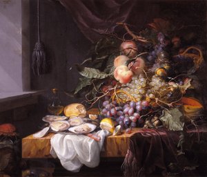 Stilleven met fruit en oesters